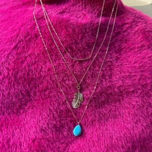 Blue and Gold Layered Necklace with Teardrop Pendant